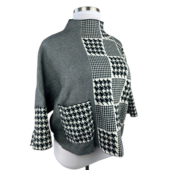 Joseph Ribkoff Houndstooth Herringbone Patchwork Knit Sweater Oversized Medium - Picture 3 of 10